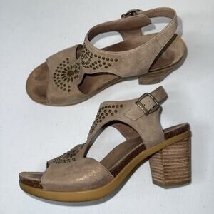 Dansko Taupe Suede Studded Block Heel Sandals